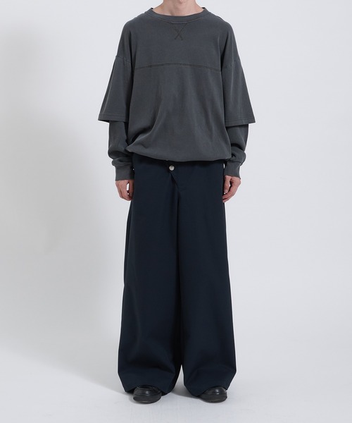 Perushu スラックス SAILOR STYLE ASYMMETRIC BUTTON WIDE SLACKS