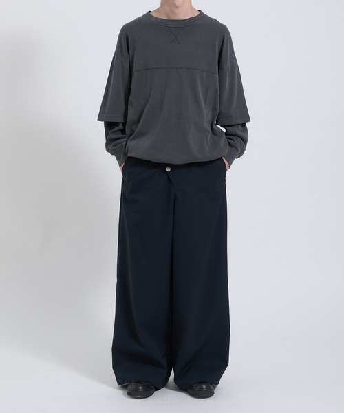 Perushu スラックス SAILOR STYLE ASYMMETRIC BUTTON WIDE SLACKS
