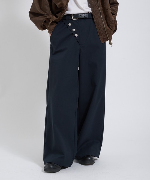 Perushu スラックス SAILOR STYLE ASYMMETRIC BUTTON WIDE SLACKS