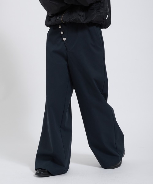 Perushu スラックス SAILOR STYLE ASYMMETRIC BUTTON WIDE SLACKS