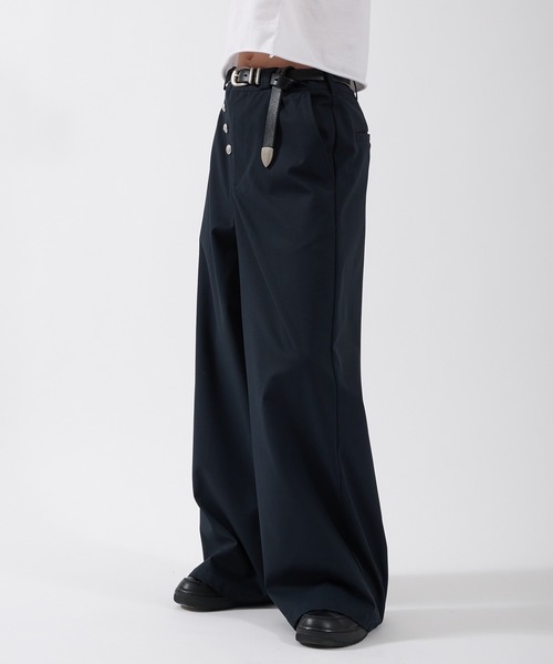 Perushu スラックス SAILOR STYLE ASYMMETRIC BUTTON WIDE SLACKS