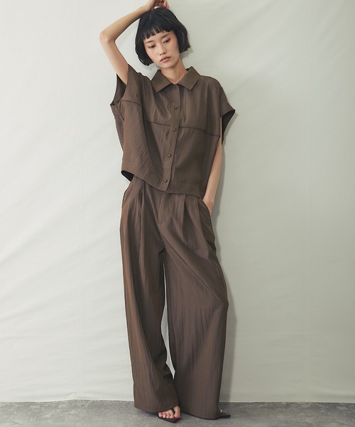 ワイドパンツ パンツ セットアップ可タックワイドパンツ レディース