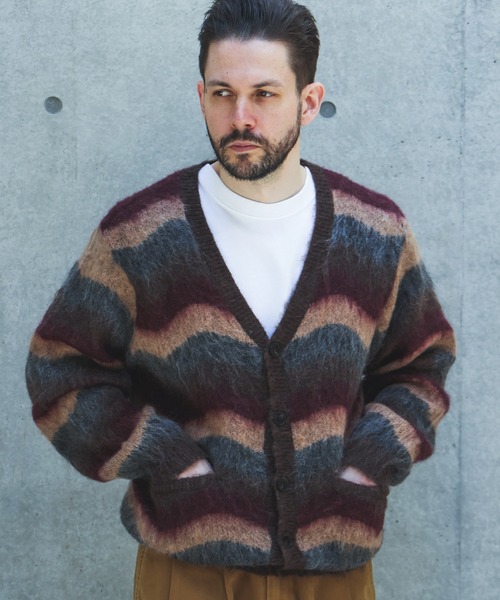 MR.OLIVE（ミスターオリーブ） カーディガン WAVE BORDER MOHAIR 