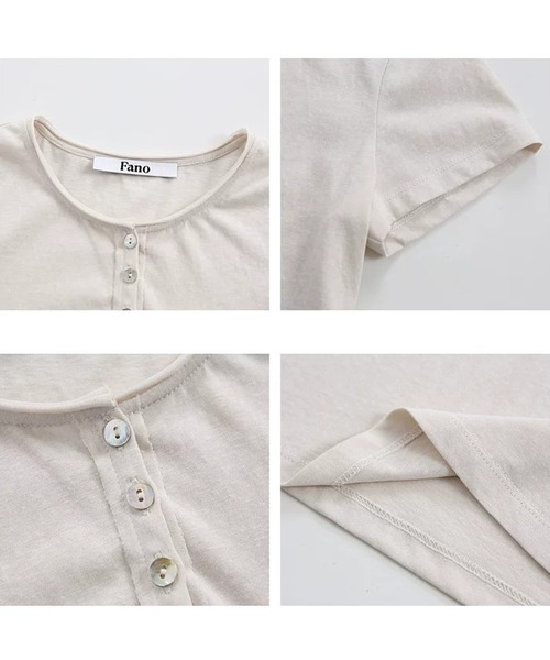 ヘンリーネック tシャツ 半袖 ハーフオープン シェルボタン 半袖
