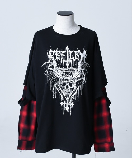「REFLEM」 長袖カットソー FREE ブラック×グレー レディース_画像3