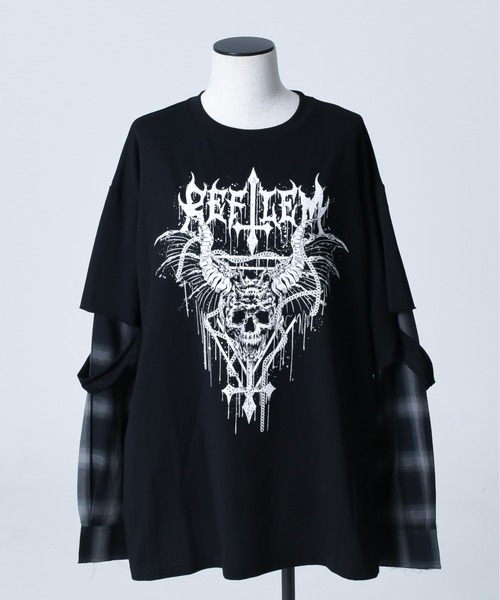 「REFLEM」 長袖カットソー FREE ブラック×グレー レディース_画像9