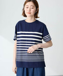 tシャツ 半袖 パネルボーダーTシャツ「接触冷...の詳細画像1