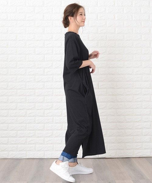 無地ワンピースシンプル着回しゆったりカジュアル Lace Ladies ワンピース シンプル無地半袖ロングTシャツ