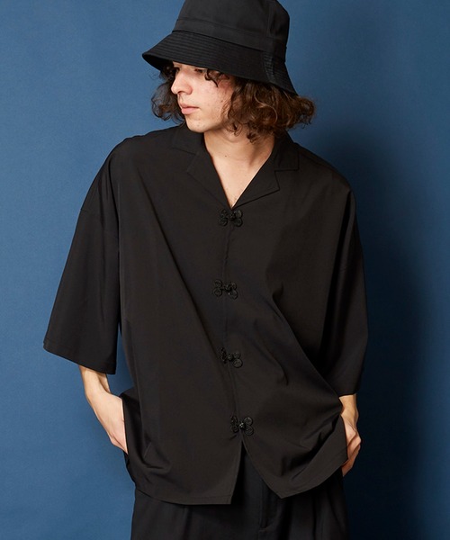 Rights?h.anarchismフリル付きブラックシャツ Late 90's NO BOUNDARIES S/S オープンカラーシャツ