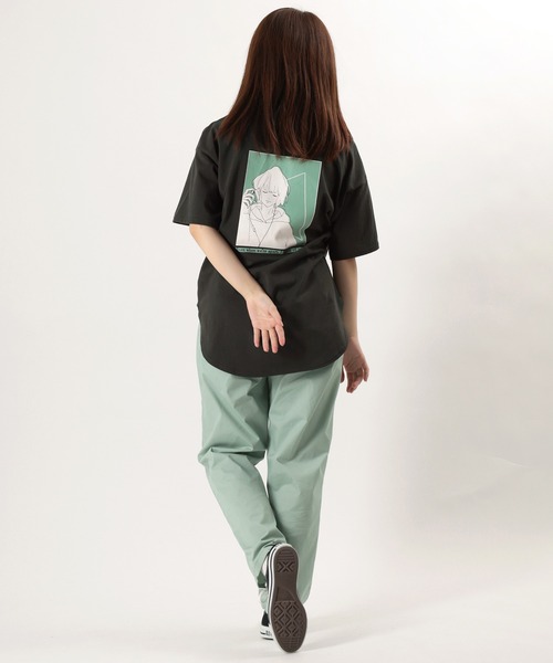 tシャツ 「WEB限定」GirlイラストTEE レディース tシャツ Tシャツ ビッグシルエット ガールイラスト バック