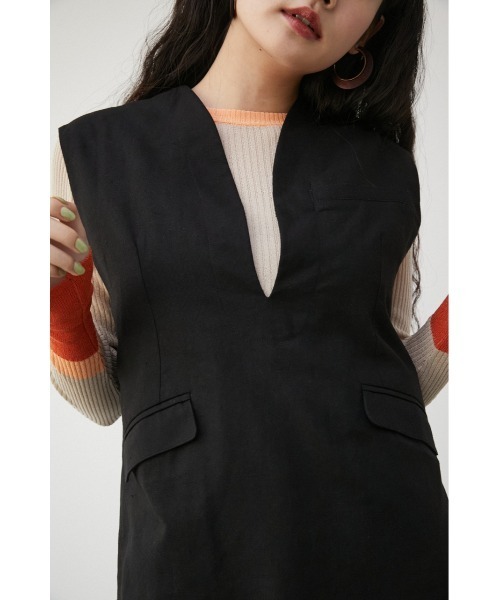 ベスト ジレ DEEP V/N LINEN VEST/ディープブイネックリネンベスト レディース