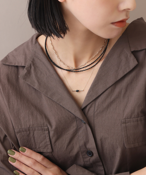 Lilas ネックレス オーバルオニキスブラックダイヤネックレス Lilas ネックレス オーバルオニキスブラックダイヤネックレス