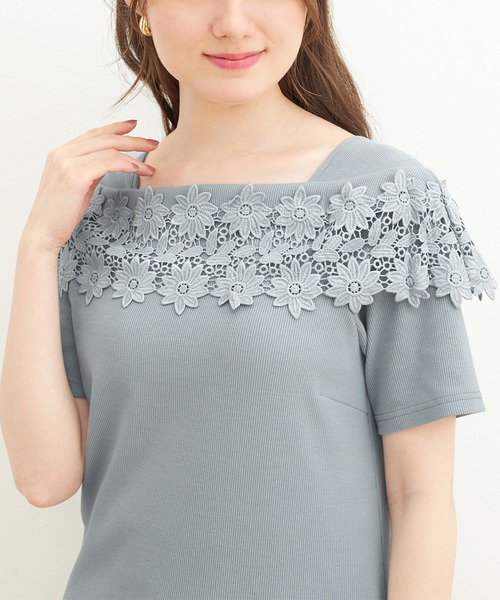 alotta tシャツ オフショル風レースデザイントップス レディース