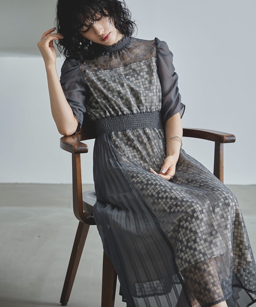★新品★ニアナ　ブロックチェックサイドプリーツドレス　結婚式　パーティー niana ドレス ブロックチェックサイドプリーツドレス : ZOZOTOWN