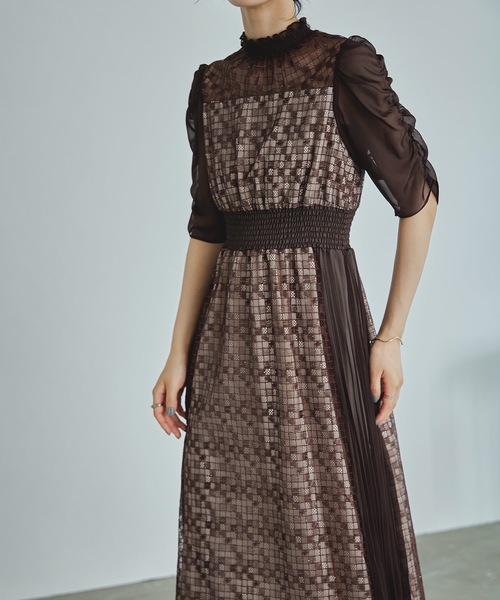 ★新品★ニアナ　ブロックチェックサイドプリーツドレス　結婚式　パーティー niana ドレス ブロックチェックサイドプリーツドレス : ZOZOTOWN