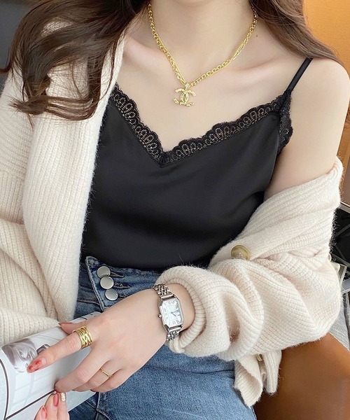 BLANC FICELLE キャミソール サテン レース キャミソール : ZOZOTOWN