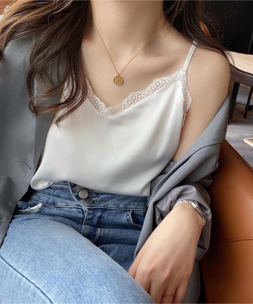 BLANC FICELLE キャミソール サテン レース キャミソール : ZOZOTOWN