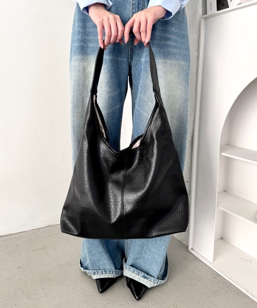 Loueme トートバッグ ワンハンドルPUレザートートバッグ「A4サイズ対応