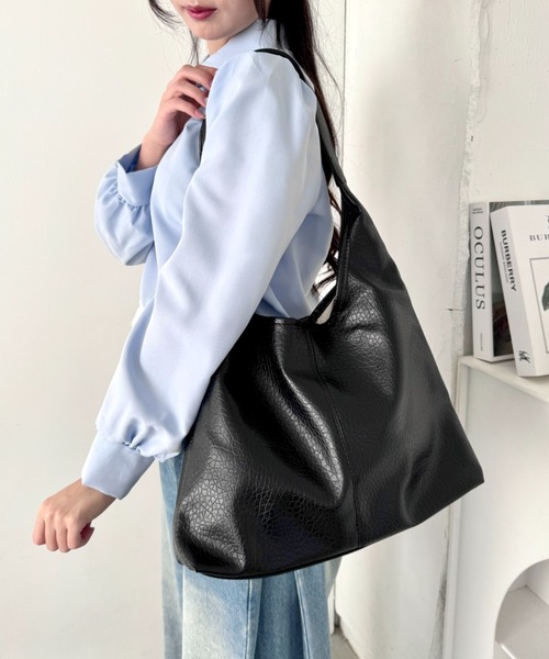 Loueme トートバッグ ワンハンドルPUレザートートバッグ「A4サイズ対応