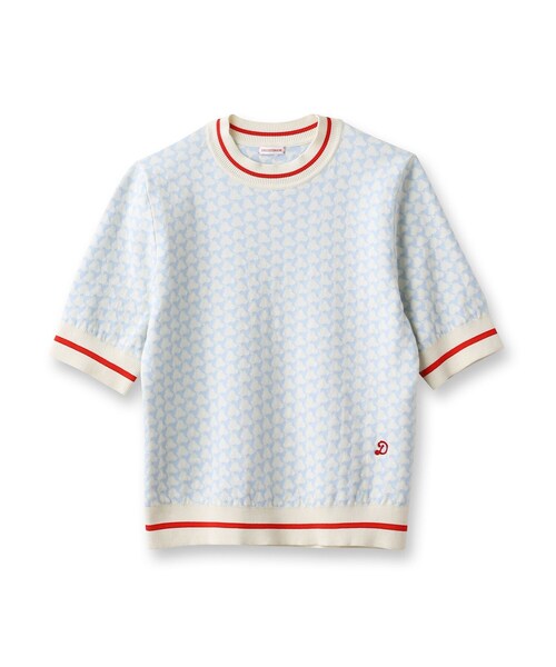 DRESSTERIOR◆トリコロールジャカードハーフスリーブニット/34/コットン/BLU/085-18006 DRESSTERIOR ニット セーター 「洗える」トリコロールジャカード