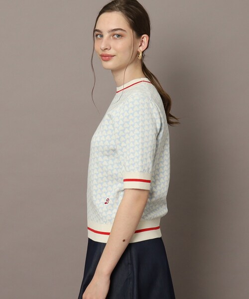 DRESSTERIOR◆トリコロールジャカードハーフスリーブニット/34/コットン/BLU/085-18006 DRESSTERIOR ニット セーター 「洗える」トリコロールジャカード