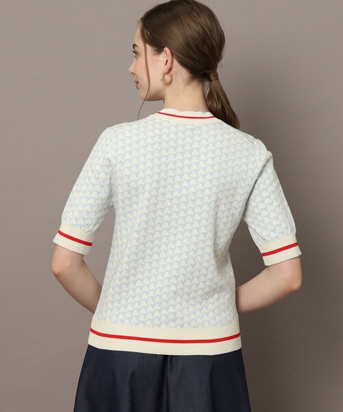 DRESSTERIOR◆トリコロールジャカードハーフスリーブニット/34/コットン/BLU/085-18006 DRESSTERIOR ニット セーター 「洗える」トリコロールジャカード