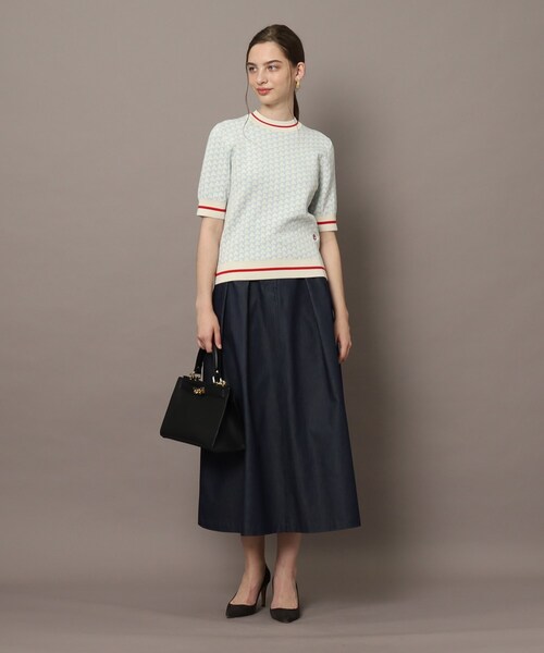 DRESSTERIOR◆トリコロールジャカードハーフスリーブニット/34/コットン/BLU/085-18006 DRESSTERIOR ニット セーター 「洗える」トリコロールジャカード