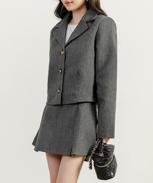 JUN&ROPE ジャケットとスカートセットアップ DAY CLOSET セットアップ 「セットアップ」長袖韓国っぽシェブロン柄