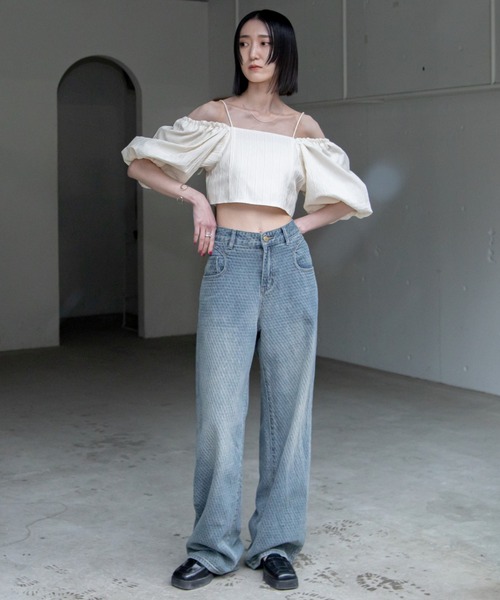 ジーンズ デニム デニムパンツ モノグラム織柄ストレートデニム