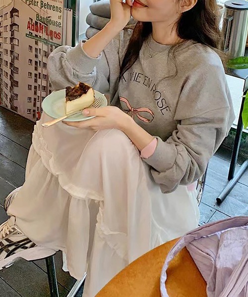 トレーナー スウェット リボンプリントスウェット レディース