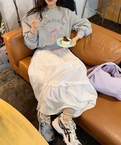 トレーナー スウェット リボンプリントスウェット レディース