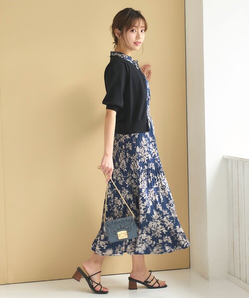 Feroux カーディガン ワンピース 花柄 透け感 フリル