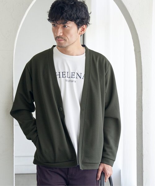 r17UPPER FIELD ONE カーディガン Mサイズ グレー ikka（イッカ） カーディガン パイナップルワンボタンカーディガン
