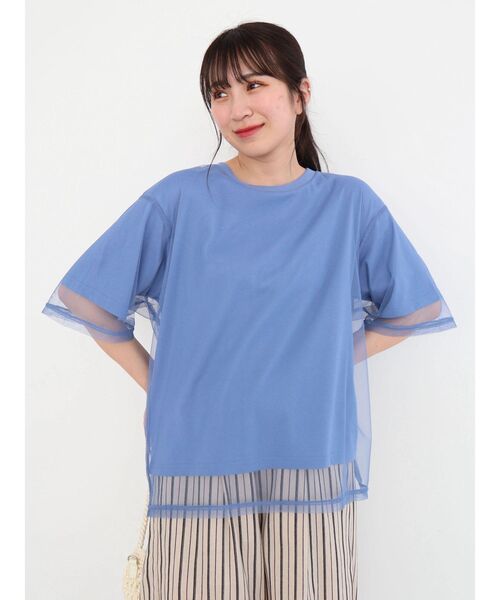 tシャツ 「2025SS」チュールドッキングレイヤード風プルオーバー「洗える」 レディース ELFRANK tシャツ 「2025SS」チュールドッキングレイヤード風プル