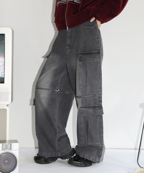 パンツ  jeans 今昔ロゴデザインのデニムパンツ 今昔 KJ-29102 和柄 和風 刺繍