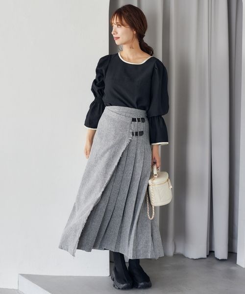【新品タグ付き】mysty woman バイカラー2WAYブラウス　ブルーグレー mysty woman シャツ ブラウス バイカラー2WAYブラウス 150058