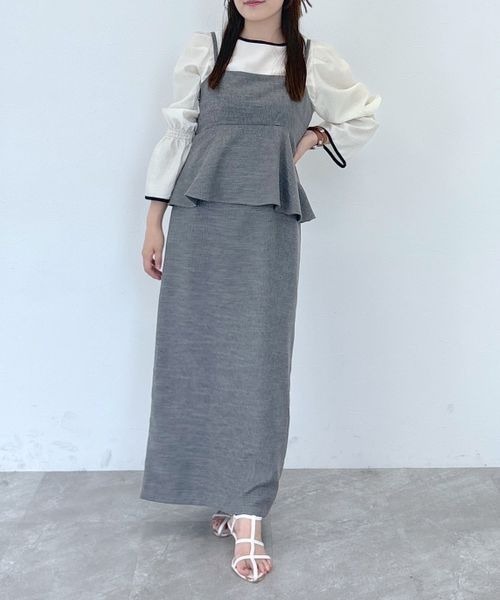 【新品タグ付き】mysty woman バイカラー2WAYブラウス　ブルーグレー mysty woman シャツ ブラウス バイカラー2WAYブラウス 150058