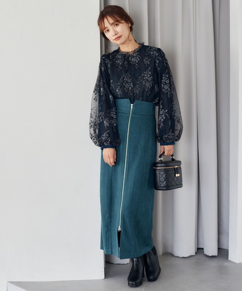 mysty woman（ミスティウーマン） スカート スエードライクzipナロー