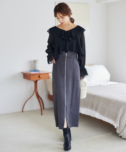 mysty woman（ミスティウーマン） スカート スエードライクzipナロー