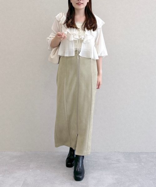 mysty woman（ミスティウーマン） スカート スエードライクzipナロー