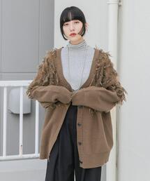KBF（ケービーエフ） カーディガン ジャガードフリンジカーディガン