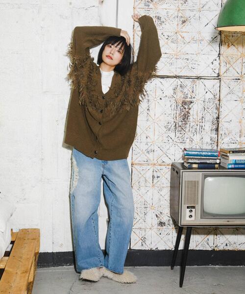 KBF（ケービーエフ） カーディガン ジャガードフリンジカーディガン