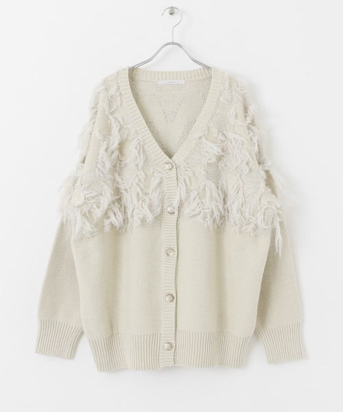 透け感フリンジデザインカーディガン ブラック SERACE カーディガン 「SERACE」Oversize openwork short sleeve