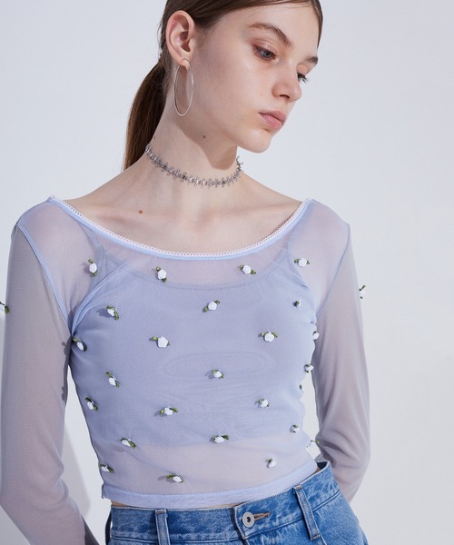 tシャツ Rose Motif Bicolor Top レディース