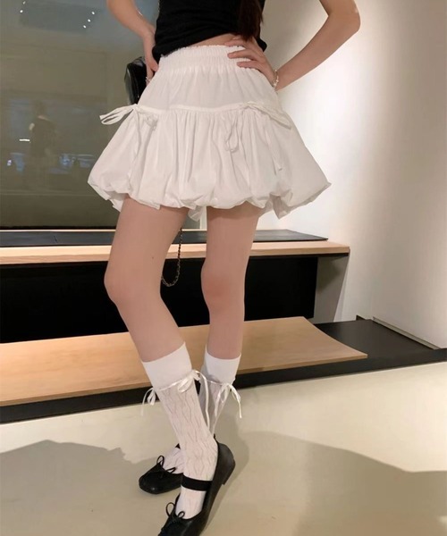MAARS リボン柄 バルーンシルエット ミニスカート minsobi スカート チェック柄 バルーン ミニスカート