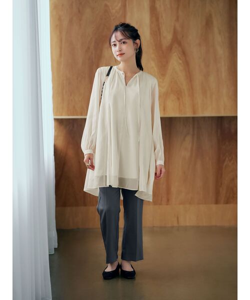 tシャツ シアーギャザーチュニック「低身長・小柄女性」 レディース tシャツ シアーギャザーチュニック「低身長・小柄女性