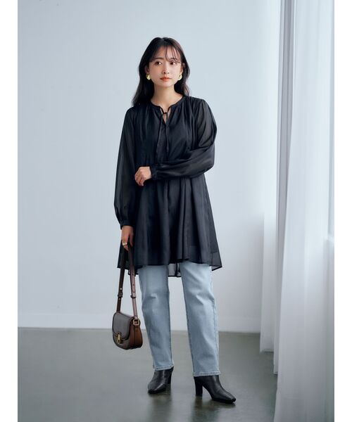 tシャツ シアーギャザーチュニック「低身長・小柄女性」 レディース tシャツ シアーギャザーチュニック「低身長・小柄女性