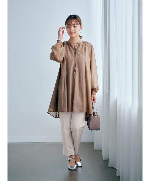 tシャツ シアーギャザーチュニック「低身長・小柄女性」 レディース tシャツ シアーギャザーチュニック「低身長・小柄女性