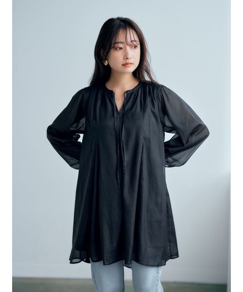 tシャツ シアーギャザーチュニック「低身長・小柄女性」 レディース tシャツ シアーギャザーチュニック「低身長・小柄女性