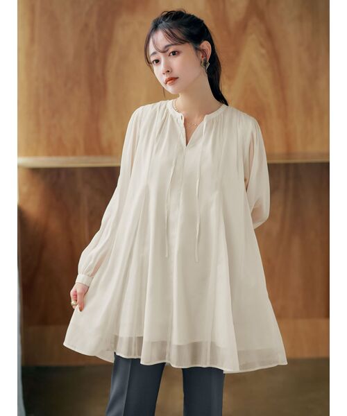 tシャツ シアーギャザーチュニック「低身長・小柄女性」 レディース tシャツ シアーギャザーチュニック「低身長・小柄女性
